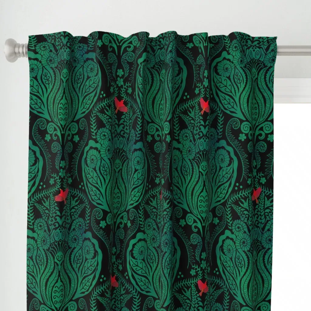 Hapuu Fern Damask Curtain Panel - Teal alternate view
