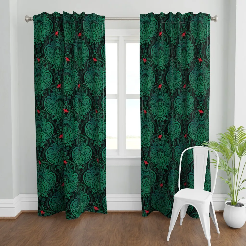 Hapuu Fern Damask Curtain Panel - Teal product
