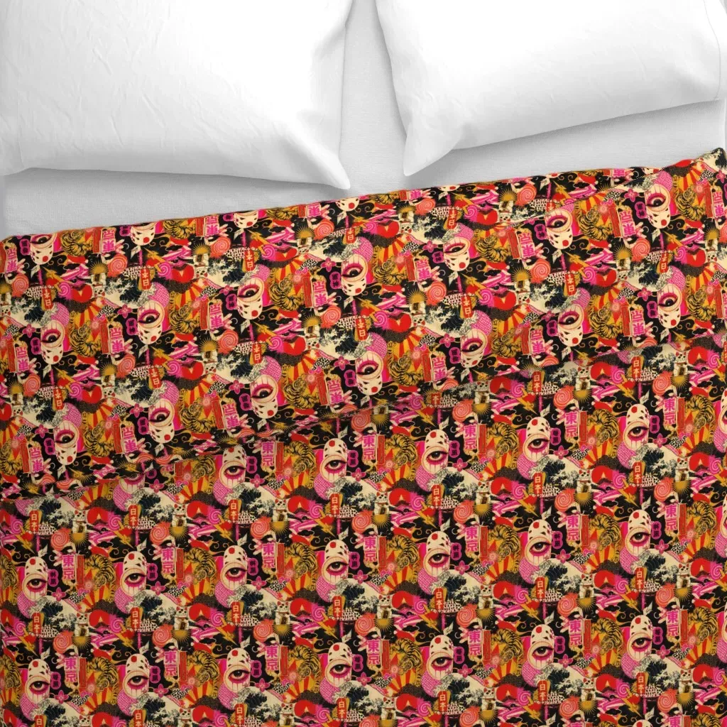 Harajuku Neon Dreamscape Duvet Cover - Red alternate view