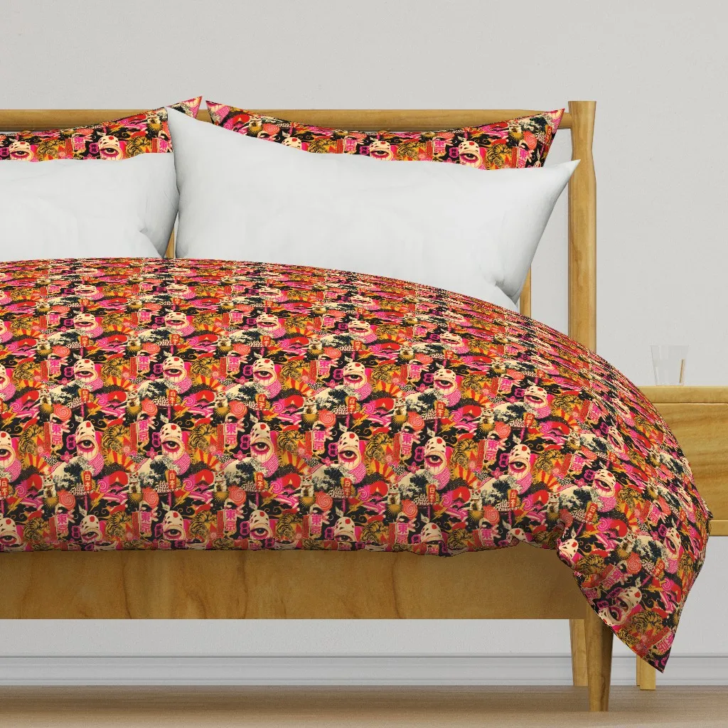 Harajuku Neon Dreamscape Duvet Cover - Red product