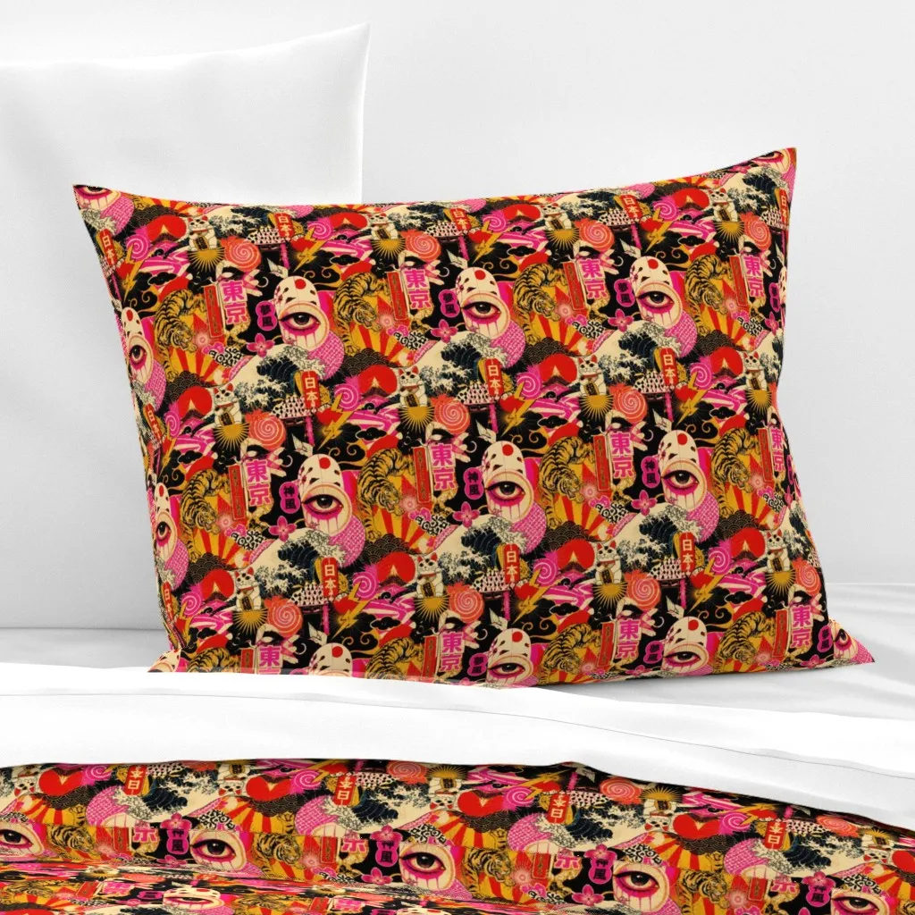 Harajuku Neon Dreamscape Standard Knife Edge Pillow - Red, Cotton Sateen product