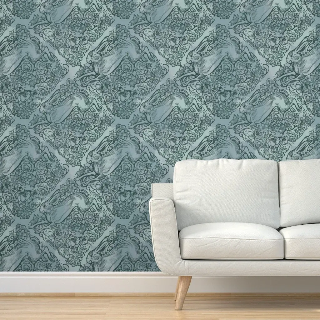 Hare's Day Out Peel and Stick Wallpaper - Duck Egg product