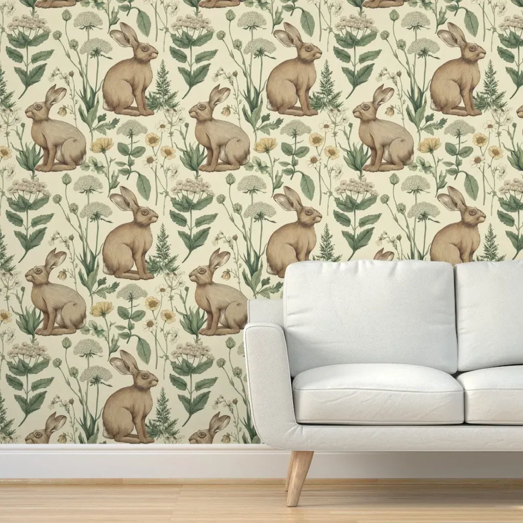Hares Wildflowers Botanical Peel and Stick Wallpaper - Woodland product