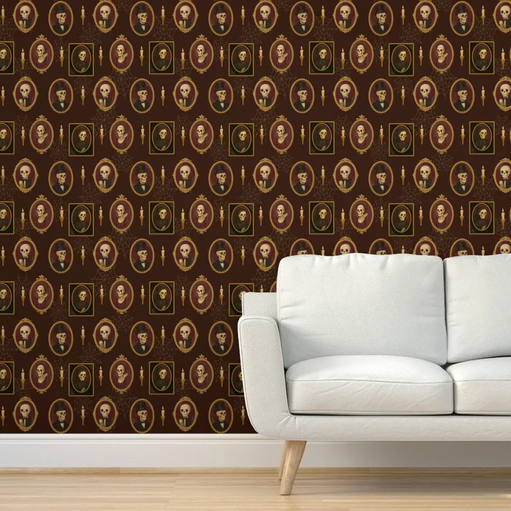 Haunted Skeleton Portrait Gallery Peel and Stick Wallpaper - Gold product