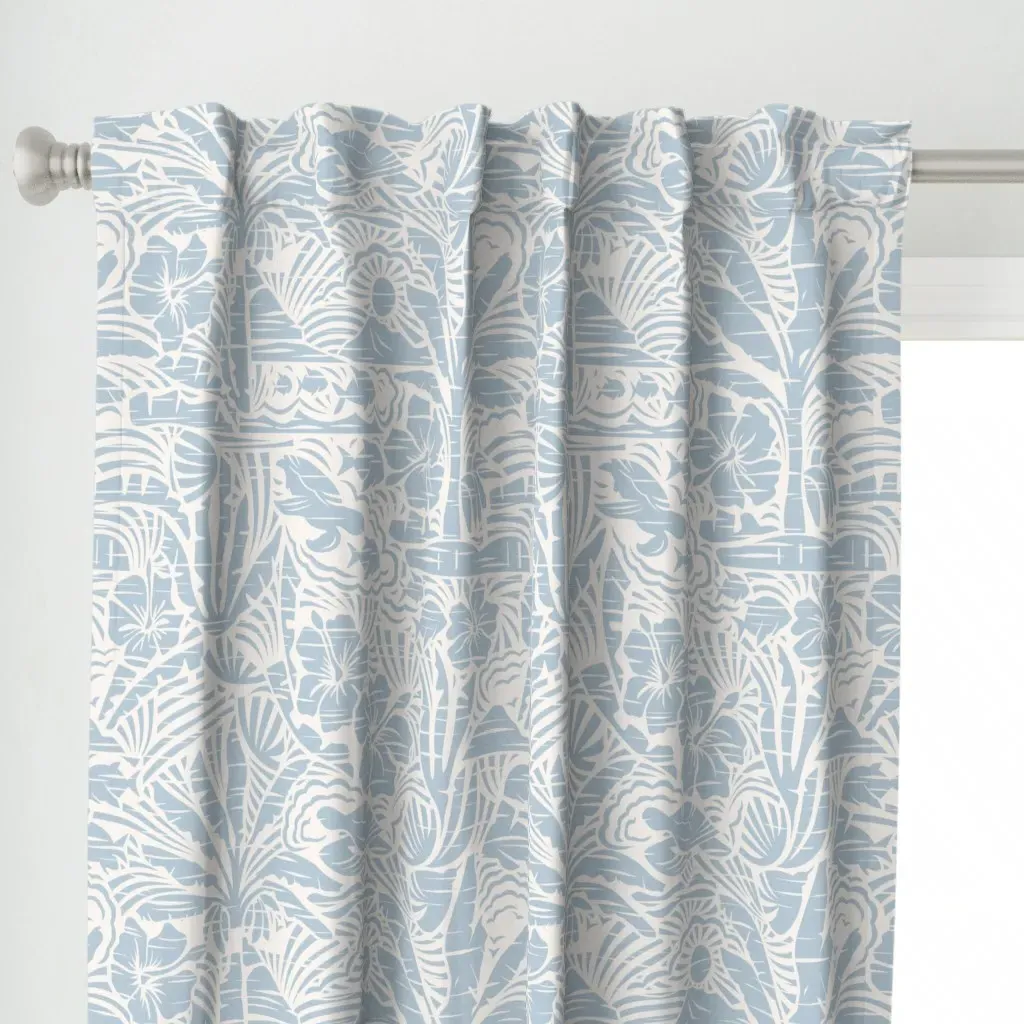 Hawaiian Block Print Curtain Panel - Light Blue alternate view