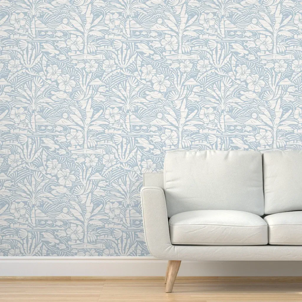 Hawaiian Block Print Peel and Stick Wallpaper - Light Blue product