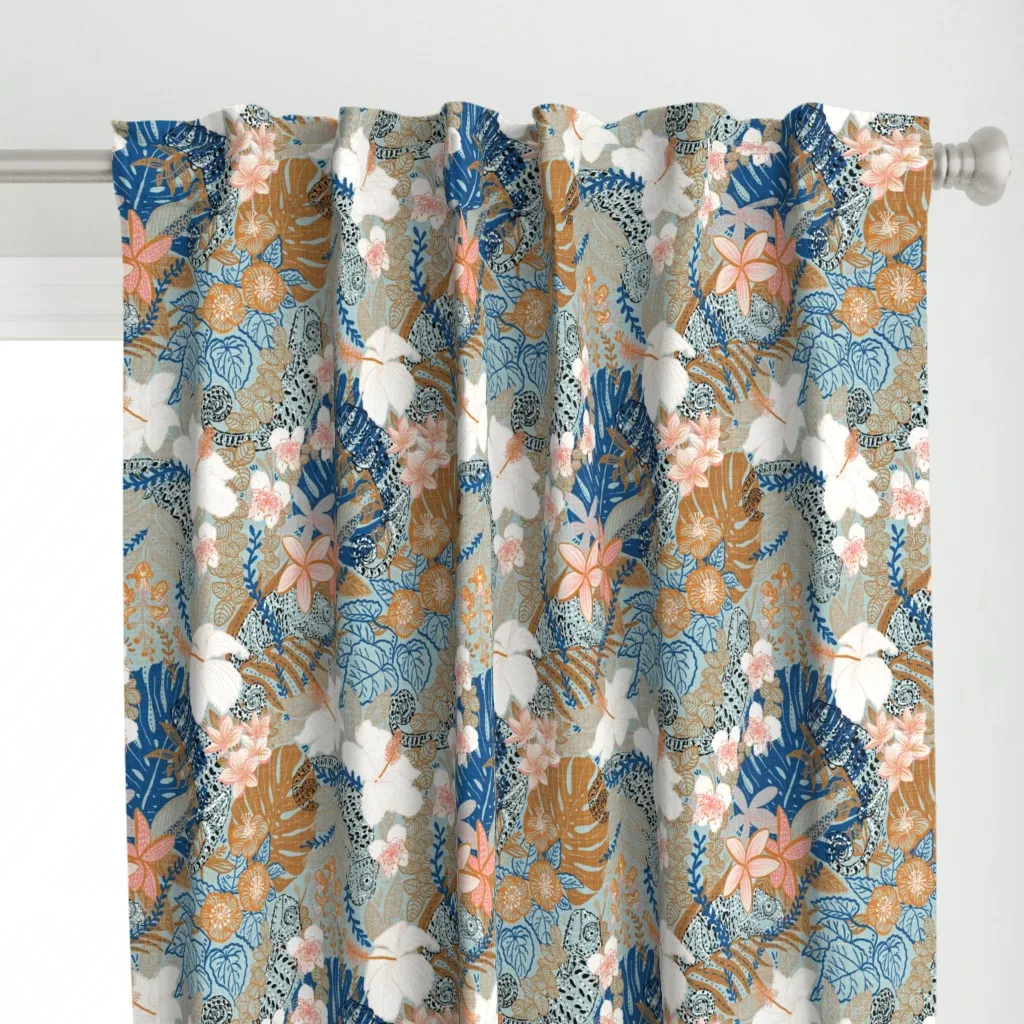 Hawaiian Chameleons Curtain Panel - Dusty Blue alternate view
