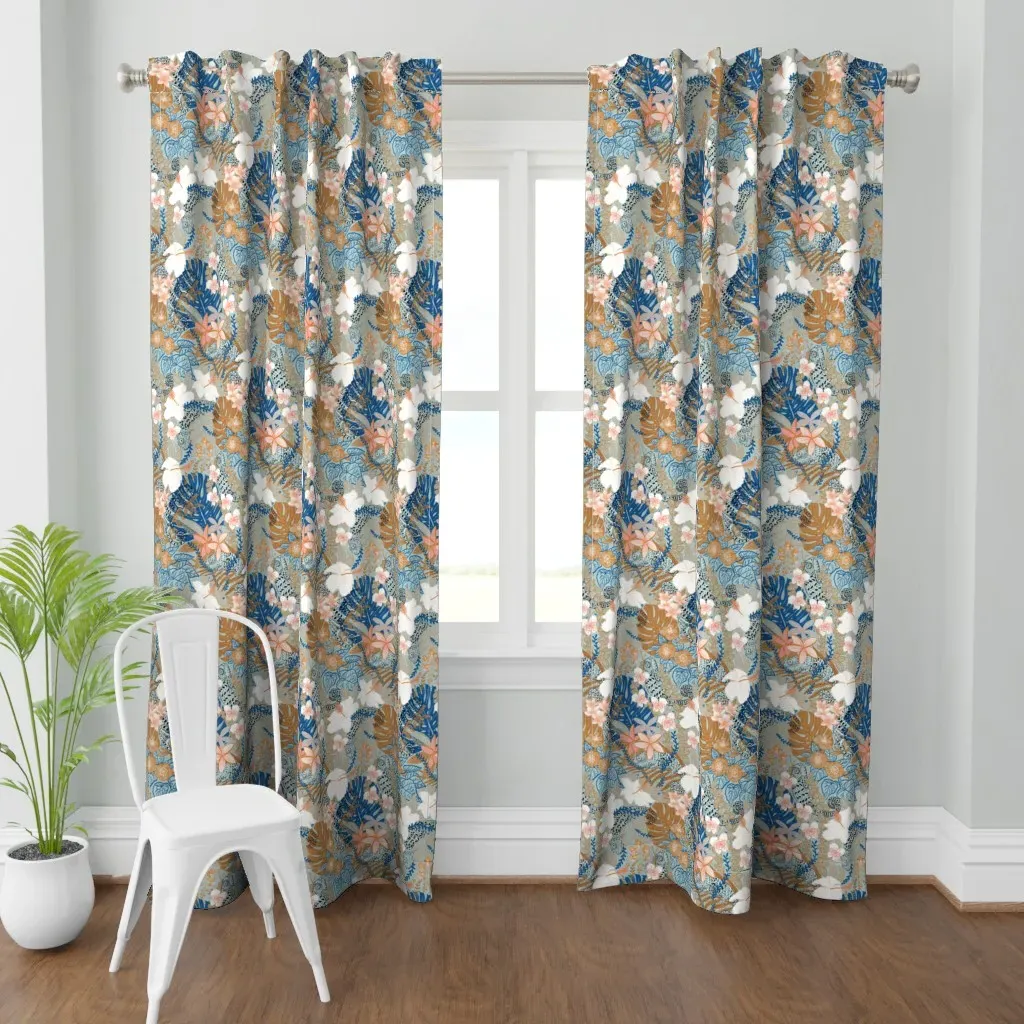 Hawaiian Chameleons Curtain Panel - Dusty Blue product