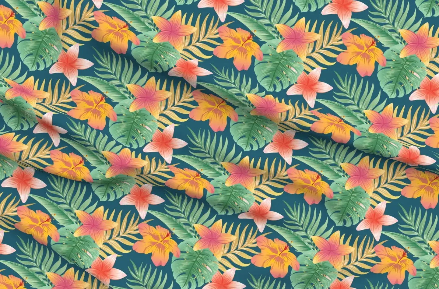 Hawaiian Floral Paradise Fabric Yardage - Orange, Pique product