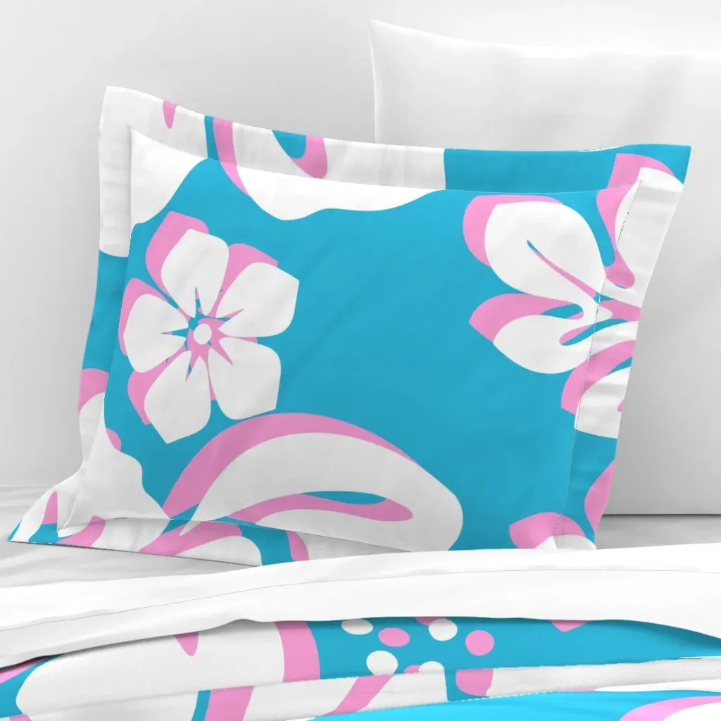 Hawaiian Flowers Large Scale Standard Flanged Pillow Sham - White, Cotton Sateen product