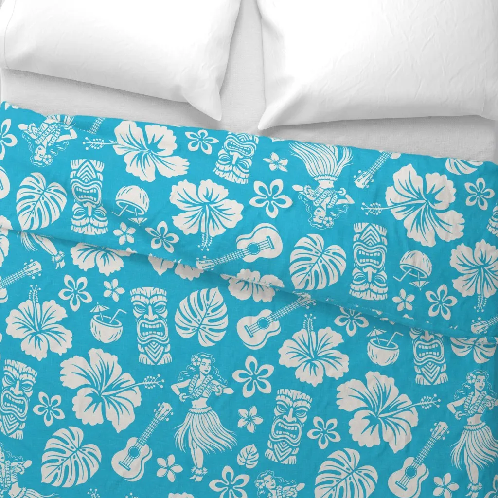 Hawaiian Hibiscus Pattern Duvet Cover - White alternate view