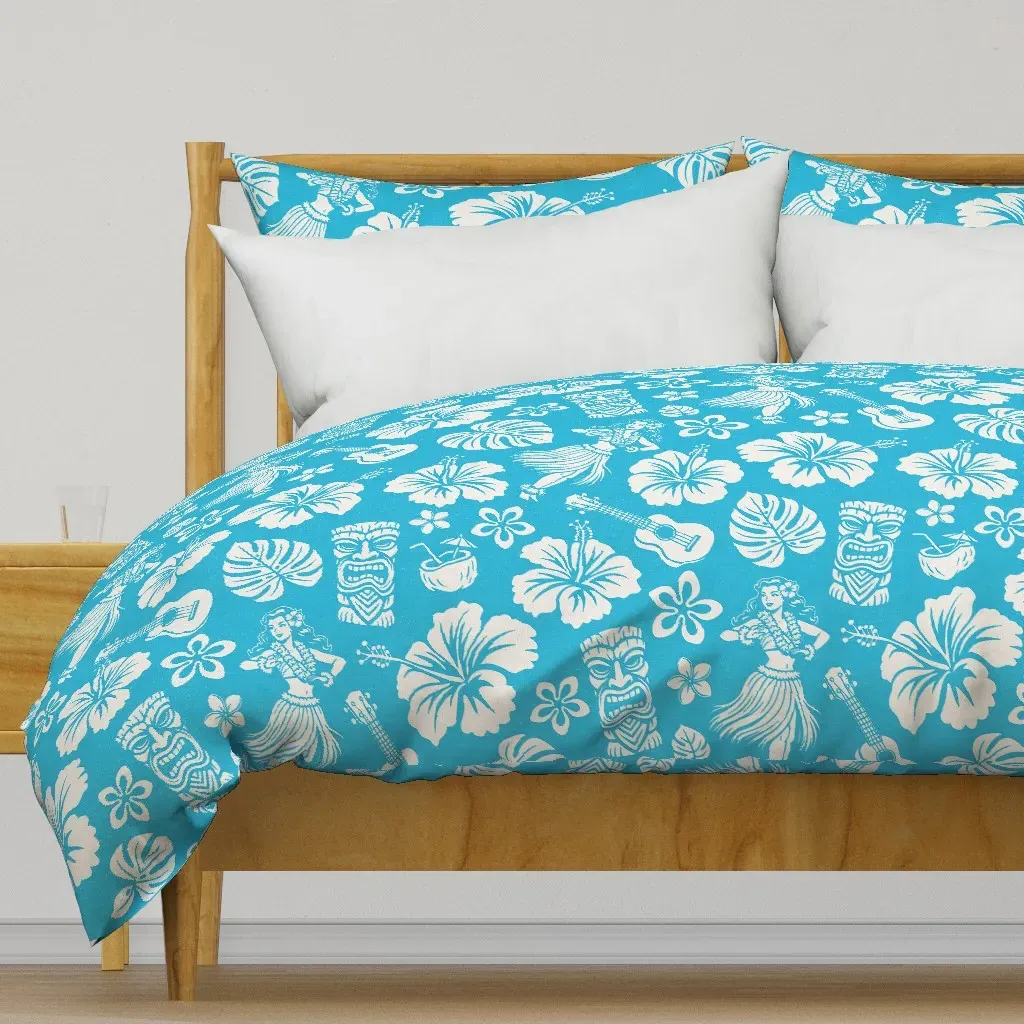 Hawaiian Hibiscus Pattern Duvet Cover - White product