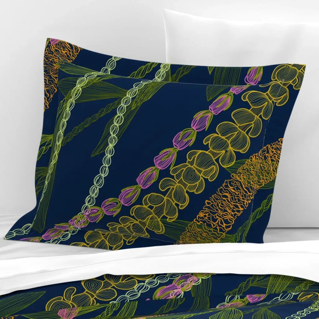 Hawaiian Lei Standard Flanged Pillowcase - Yellow-Green, Cotton Sateen product