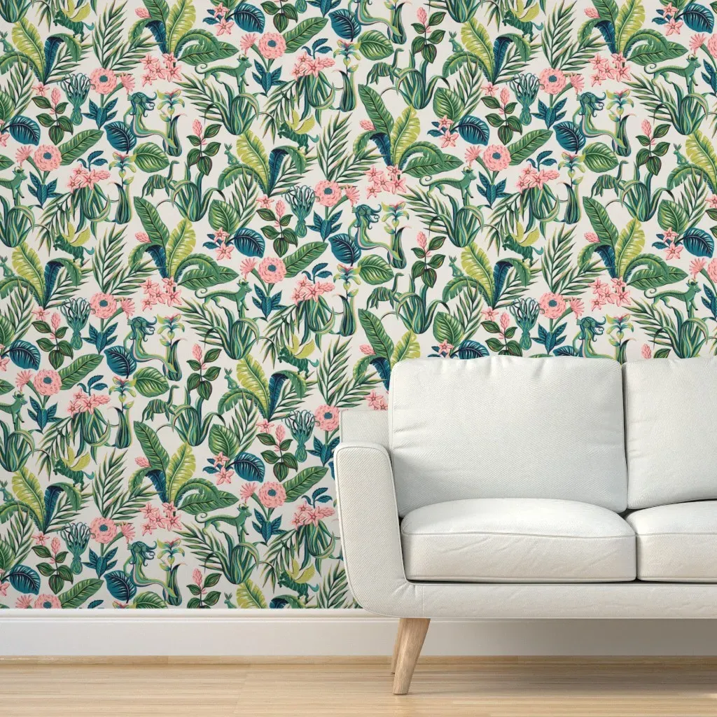 Hawaiian Mythical Beasts Peel and Stick Wallpaper - Green product