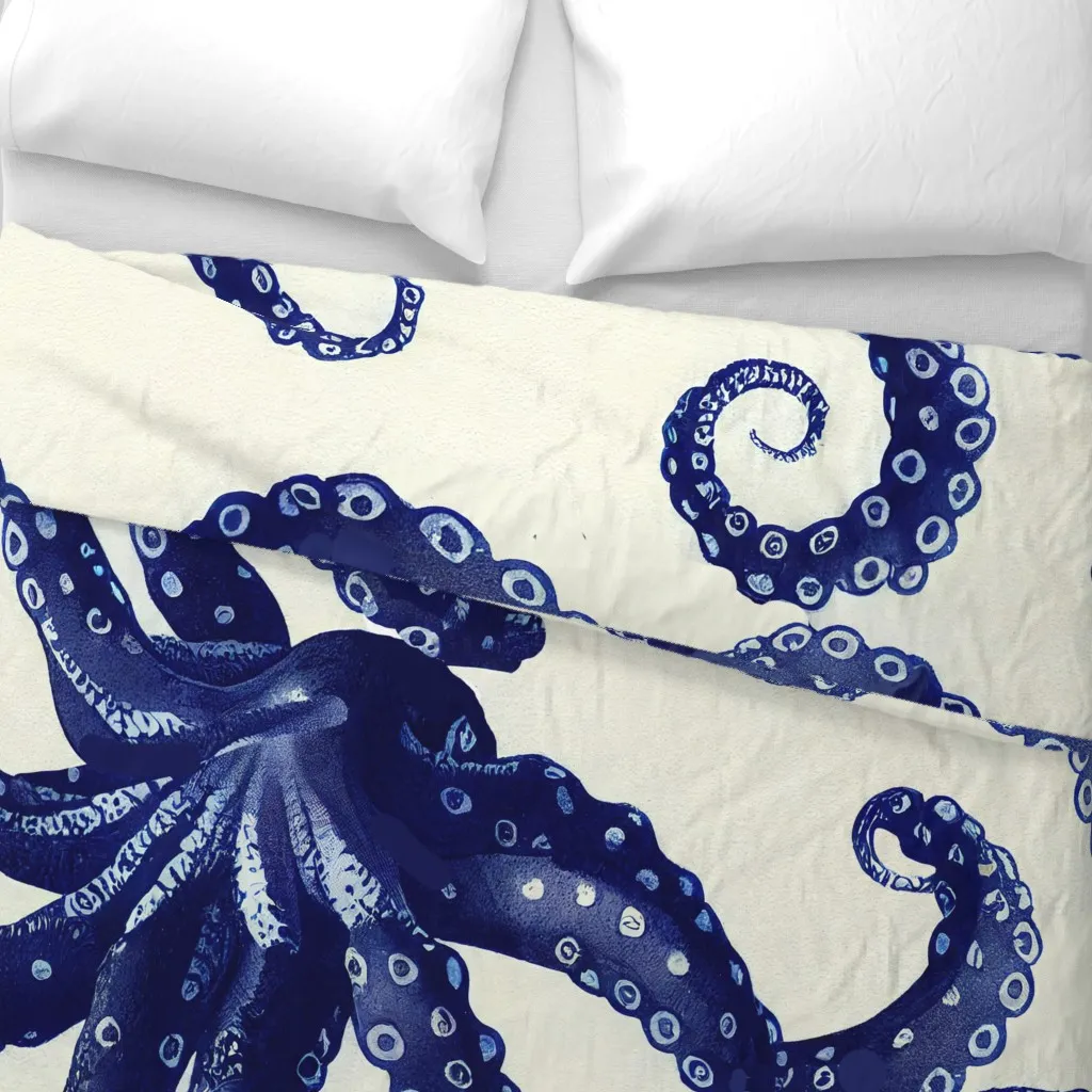 Hawaiian Octopus In Toile Duvet Cover - Indigo alternate view