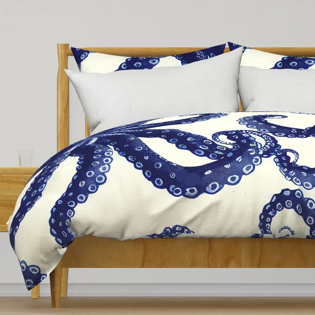 Hawaiian Octopus In Toile Duvet Cover - Indigo product