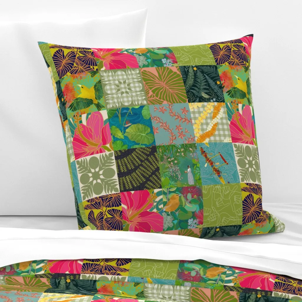 Hawaiian Patchwork Euro Pillow Sham - Pink product