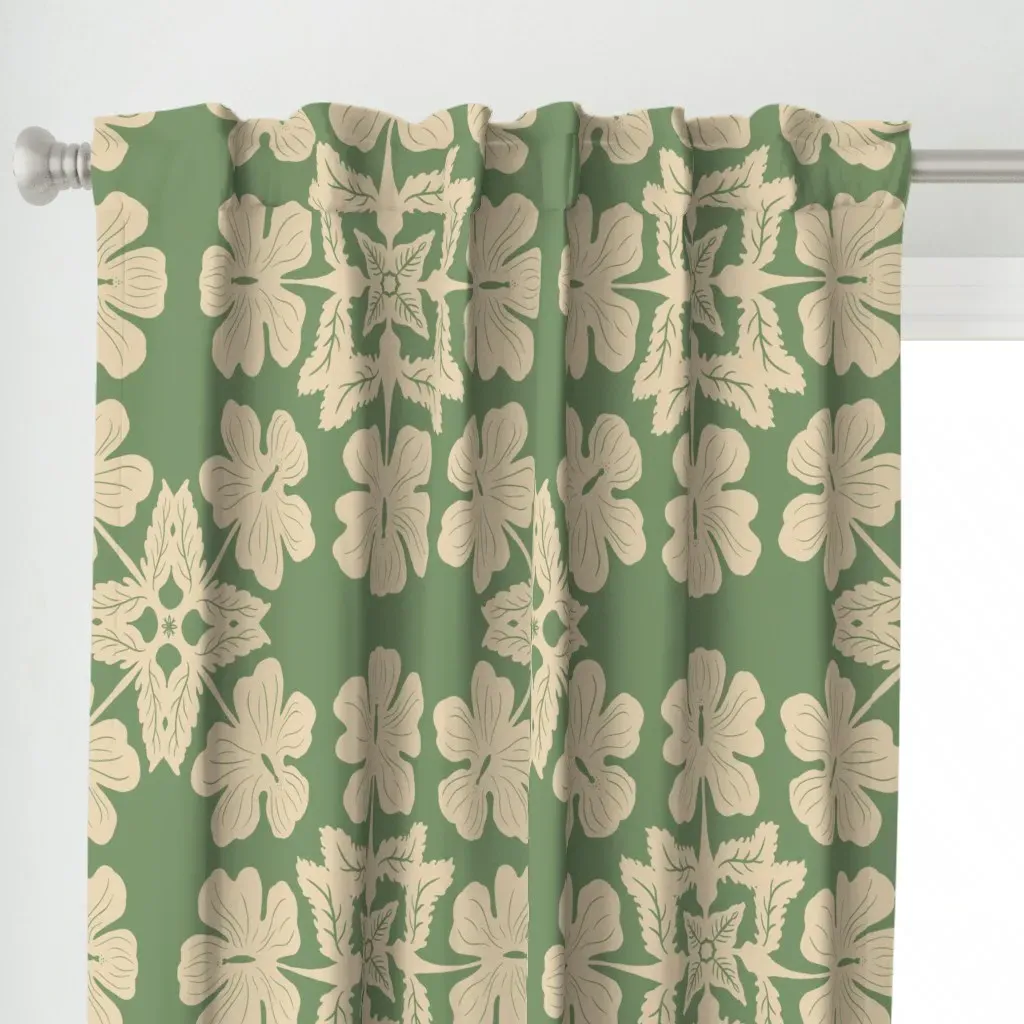 Hawaiian Quilt Hibiscus Curtain Panel - Beige alternate view