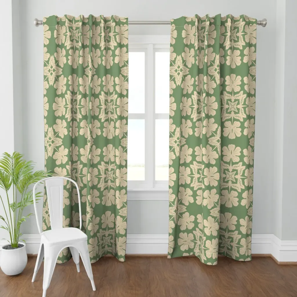 Hawaiian Quilt Hibiscus Curtain Panel - Beige product