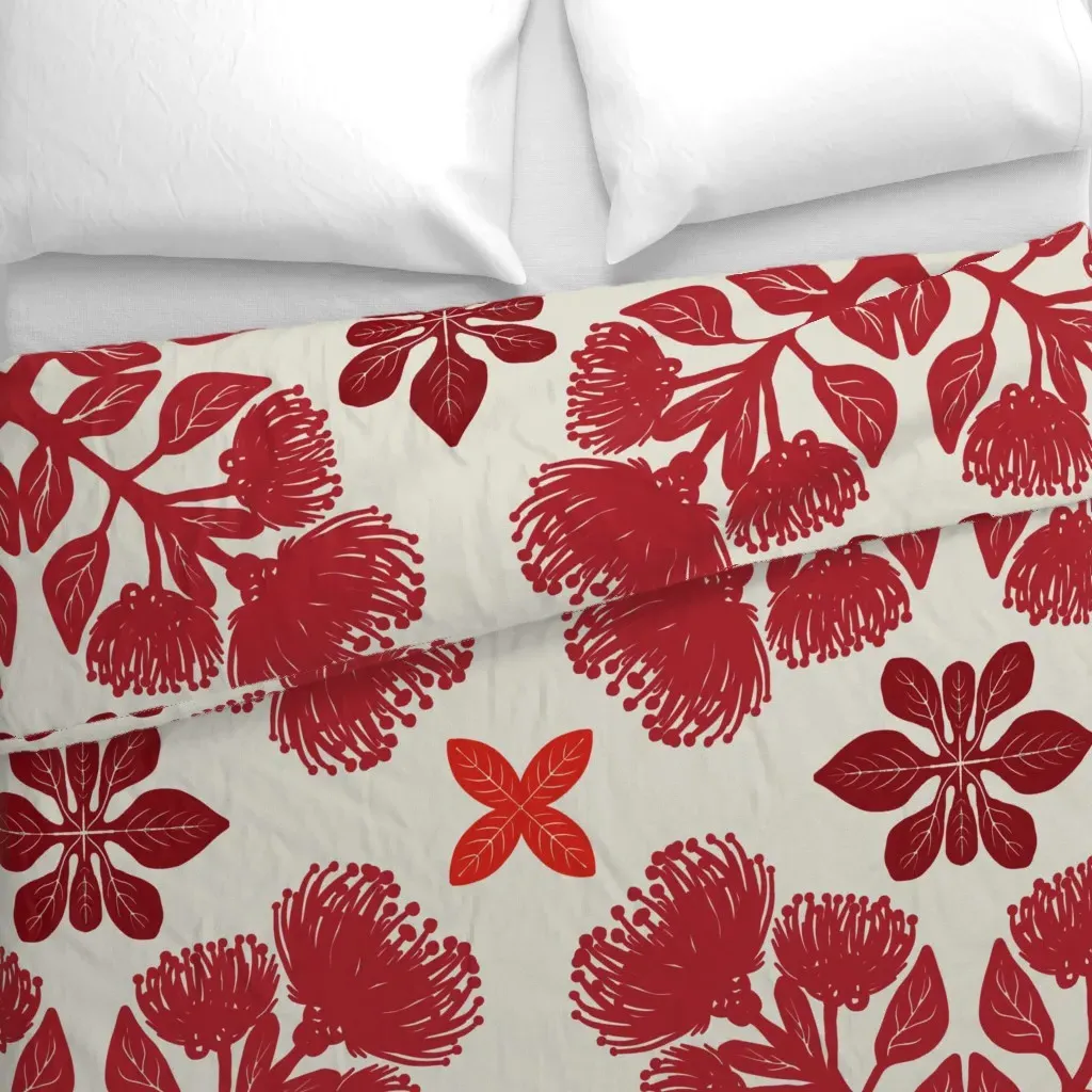 Hawaiian Quilt Ohia Lehua Duvet Cover - Red alternate view