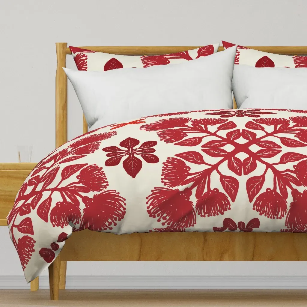 Hawaiian Quilt Ohia Lehua Duvet Cover - Red product