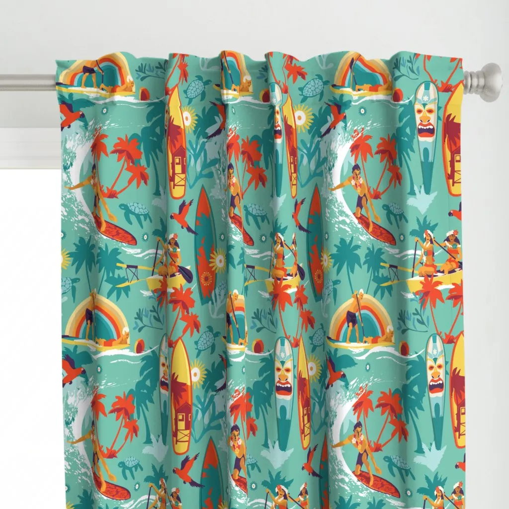 Hawaiian Resort Curtain Panel - Teal alternate view