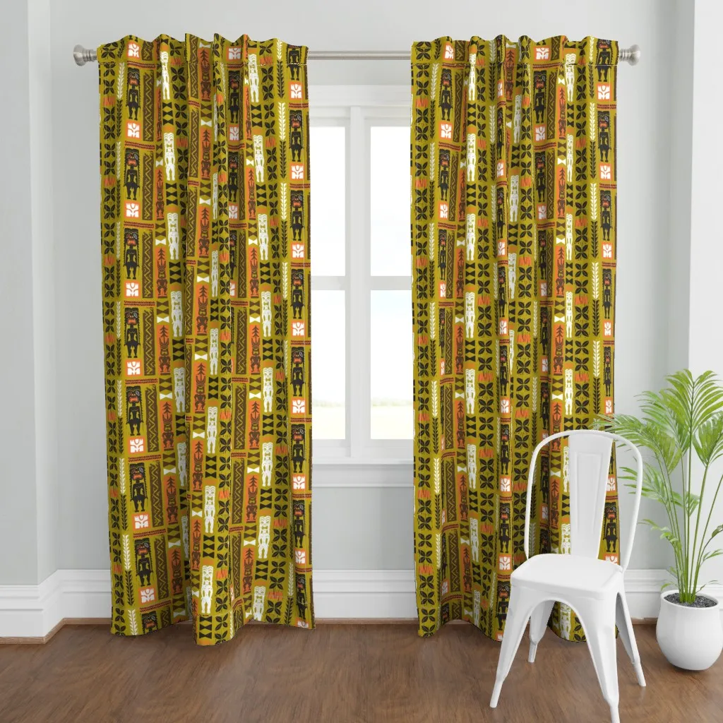 Hawaiian Tikis 3A Curtain Panel - Olive Green product