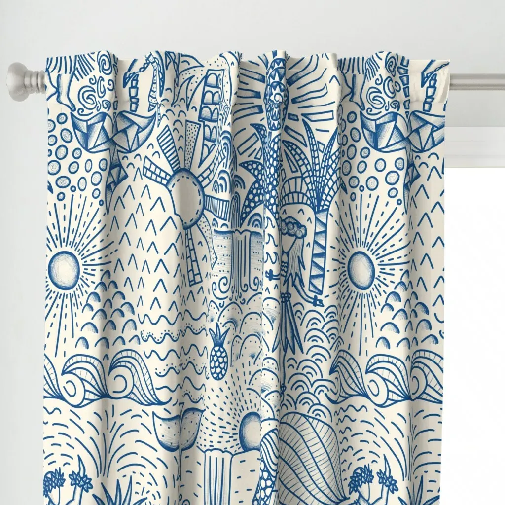 Hawaiian Toile Curtain Panel - Navy Blue alternate view