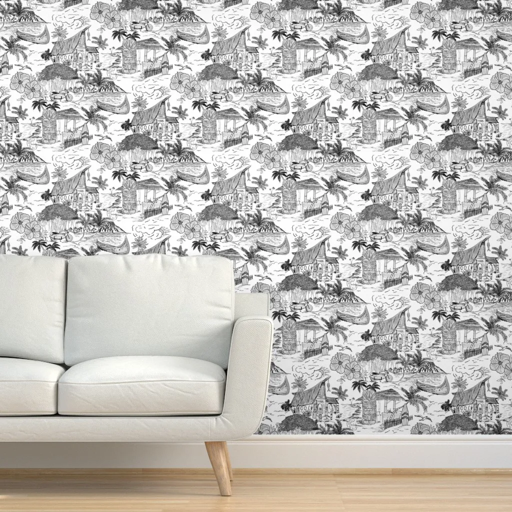 Hawaiian Vacation Toile Peel and Stick Wallpaper - Black product