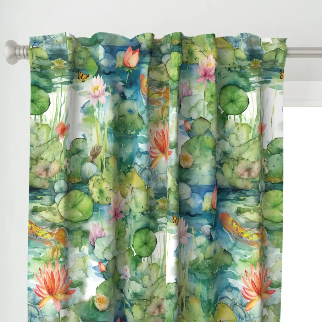 Hawaiian Water Lily Pond Curtain Panel - Green alternate view