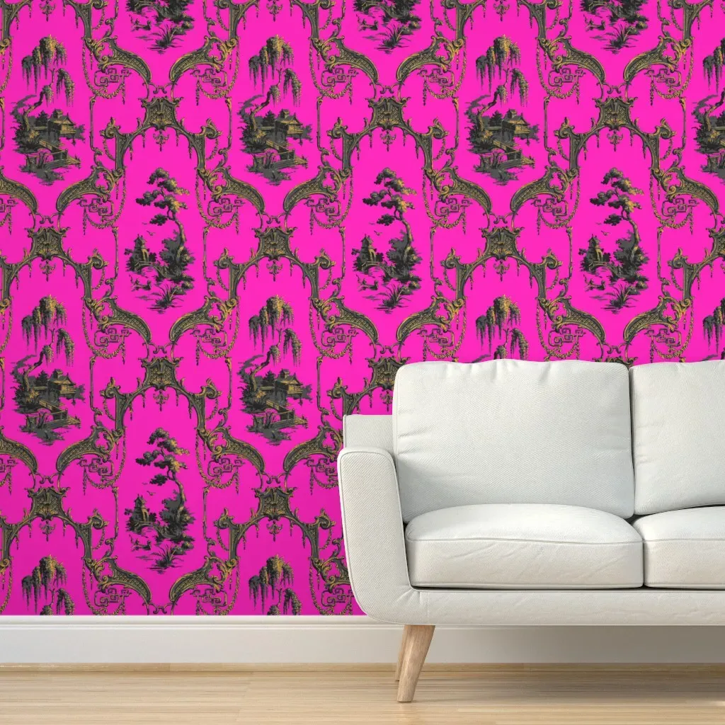 Hawes Chinoiserie Toile Peel and Stick Wallpaper - Hot Pink product
