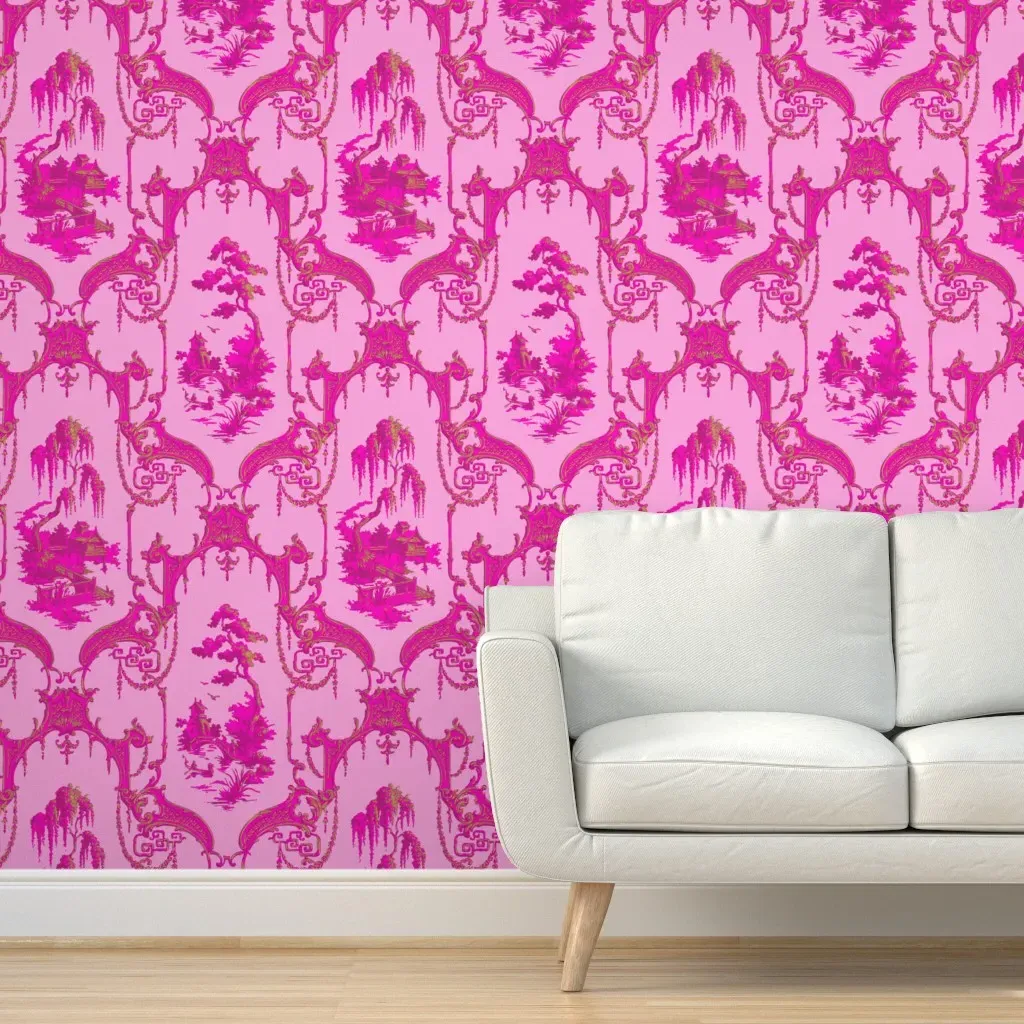 Hawes Chinoiserie Toile Peel and Stick Wallpaper - Pink, Red product