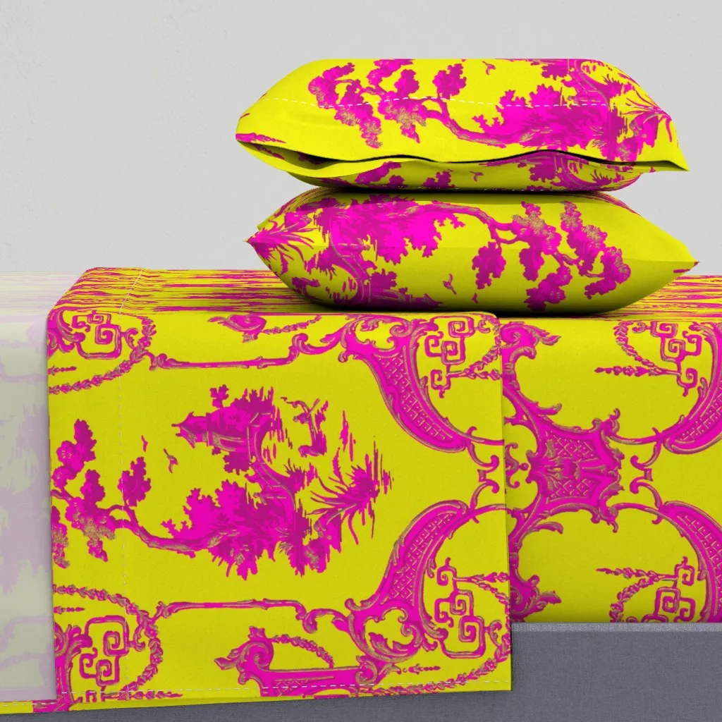 Hawes Chinoiserie Toile Queen Sheet Set - Bright Pink product