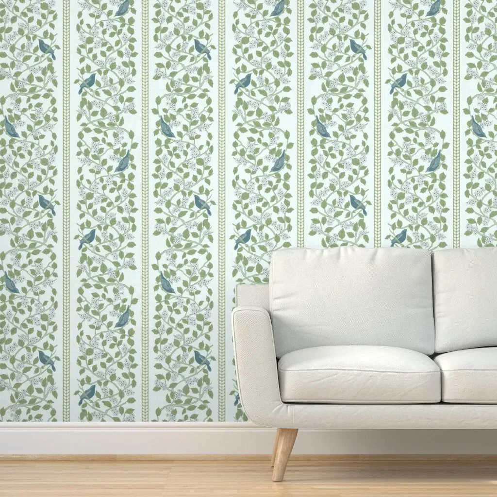 Hawthorn Bush Large Scale Peel and Stick Wallpaper - Green, Blue product