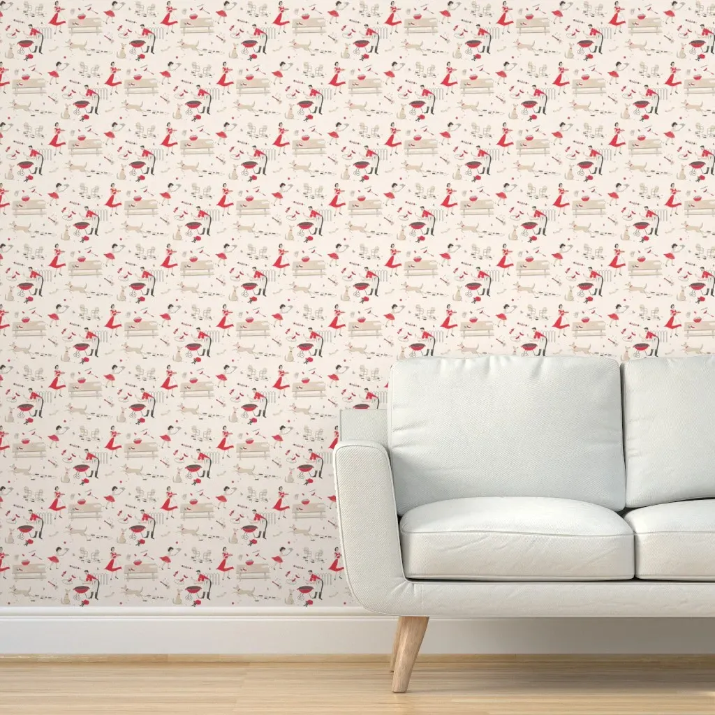 Heavens To Betsy Retro Summer Cookout Peel and Stick Wallpaper - Red product