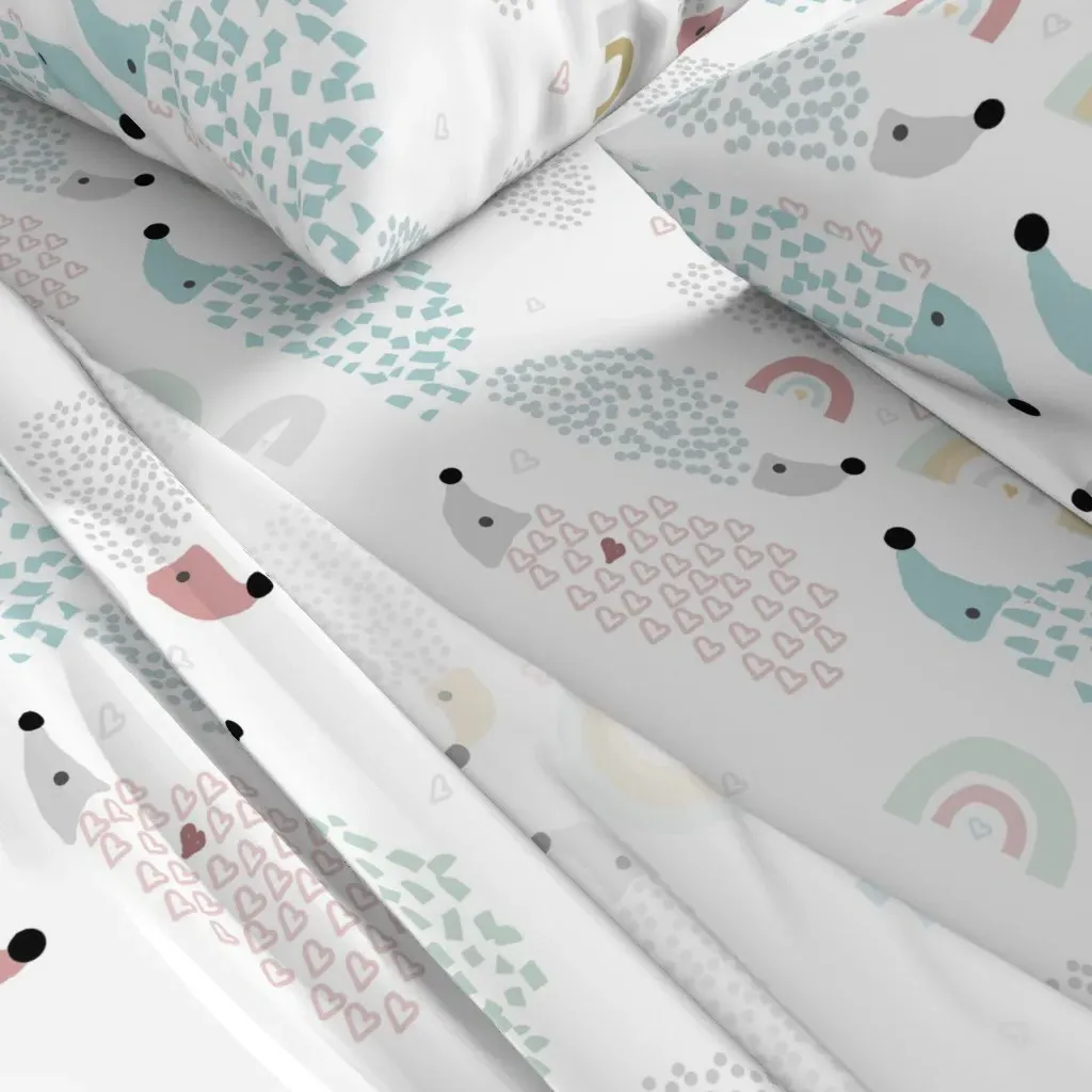 Hedgehog Rainbows Queen Sheet Set - Light Blue alternate view