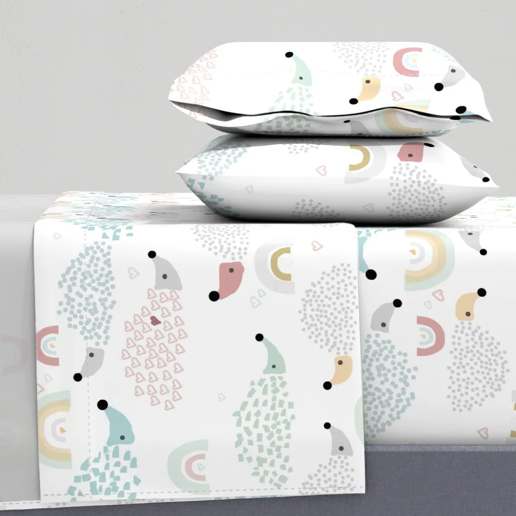 Hedgehog Rainbows Queen Sheet Set - Light Blue product