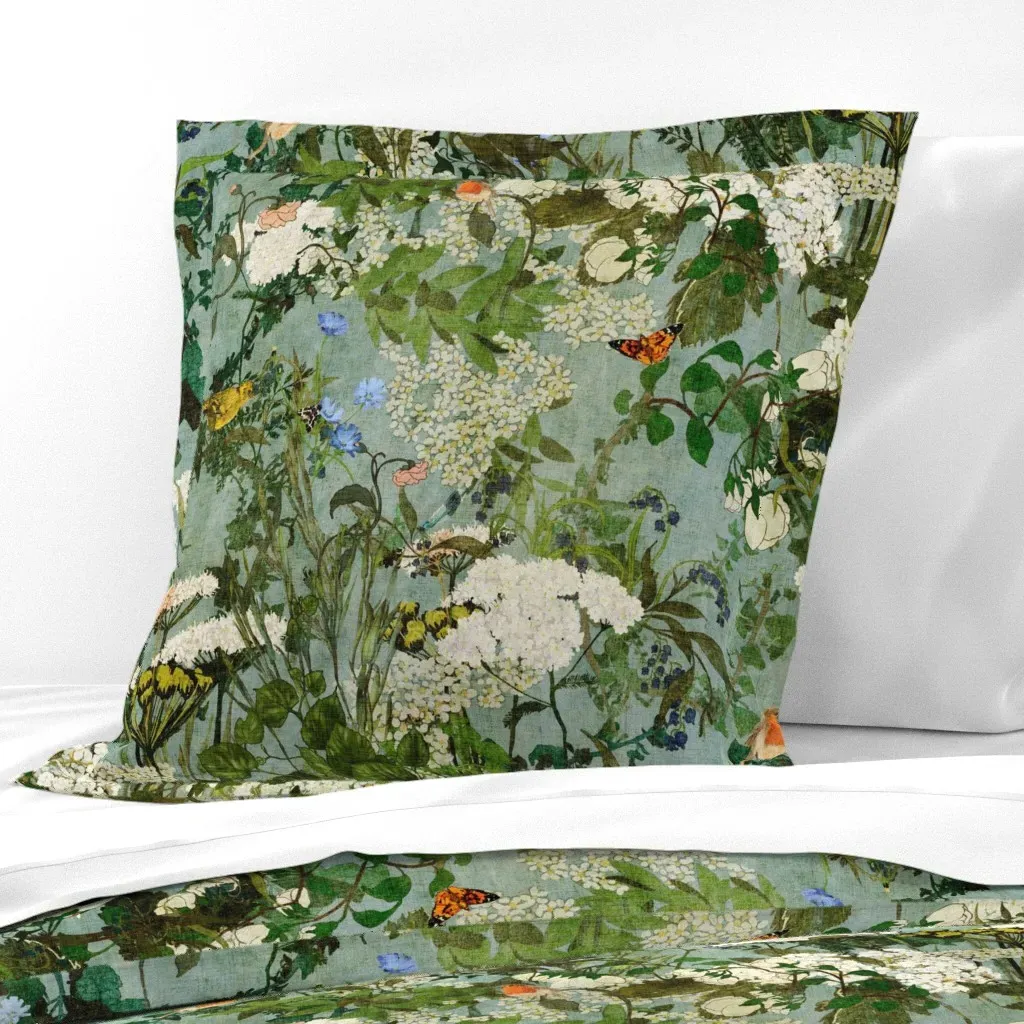 Hedgerow Meadow Wildflowers Euro Pillow Sham - White product