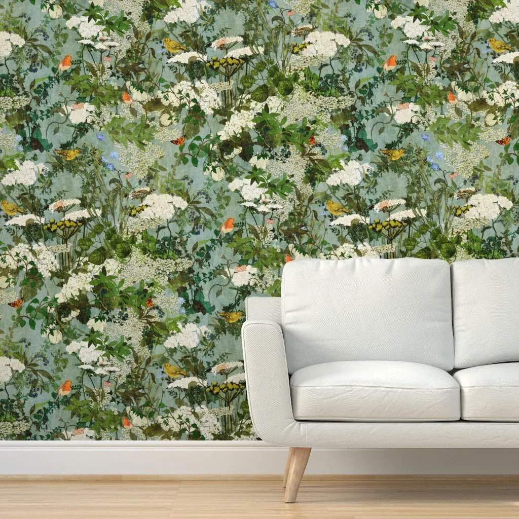 Hedgerow Meadow Wildflowers Peel and Stick Wallpaper - White product