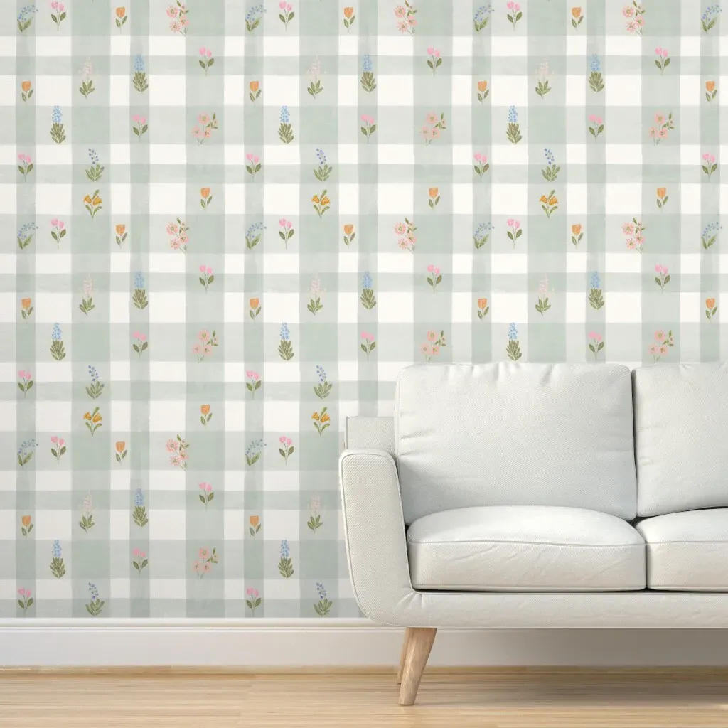 Heirloom Floral Plaid Peel and Stick Wallpaper - Sage Green product