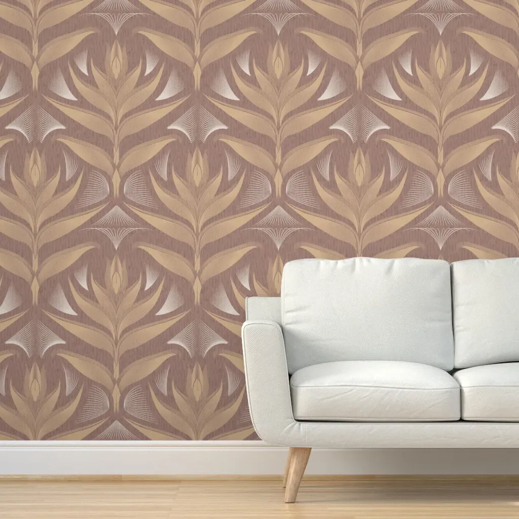 Heliconia Linocut Block Print Peel and Stick Wallpaper - Beige product