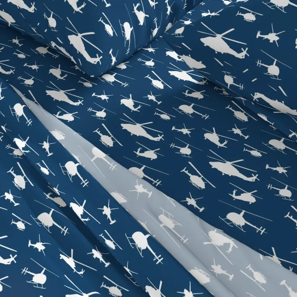 Helicopter Silhouettes Navy Twin Sheet Set - White alternate view