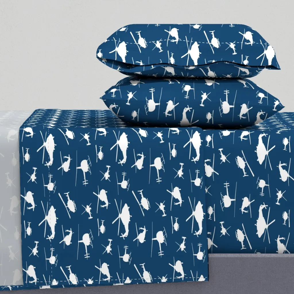 Helicopter Silhouettes Navy Twin Sheet Set - White product