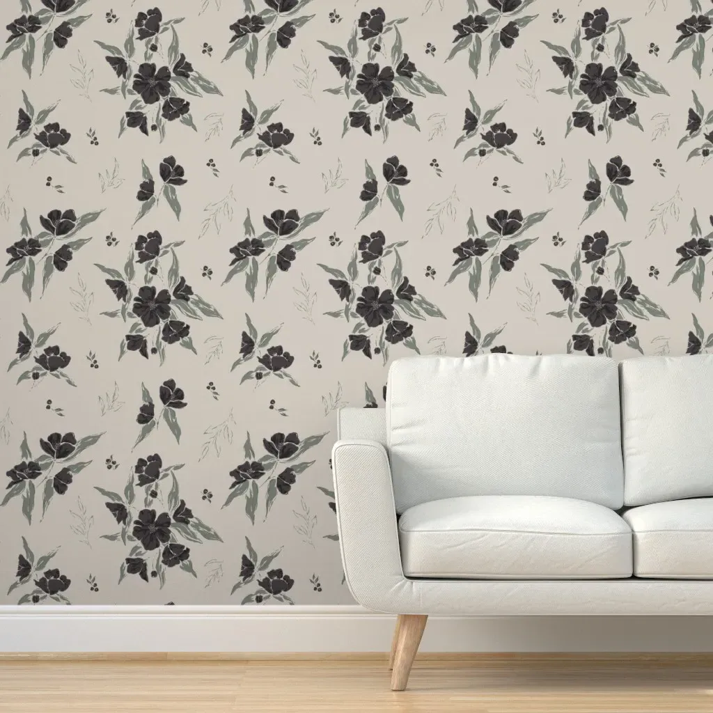 Hellebore Flowers Peel and Stick Wallpaper - Dark Purple product