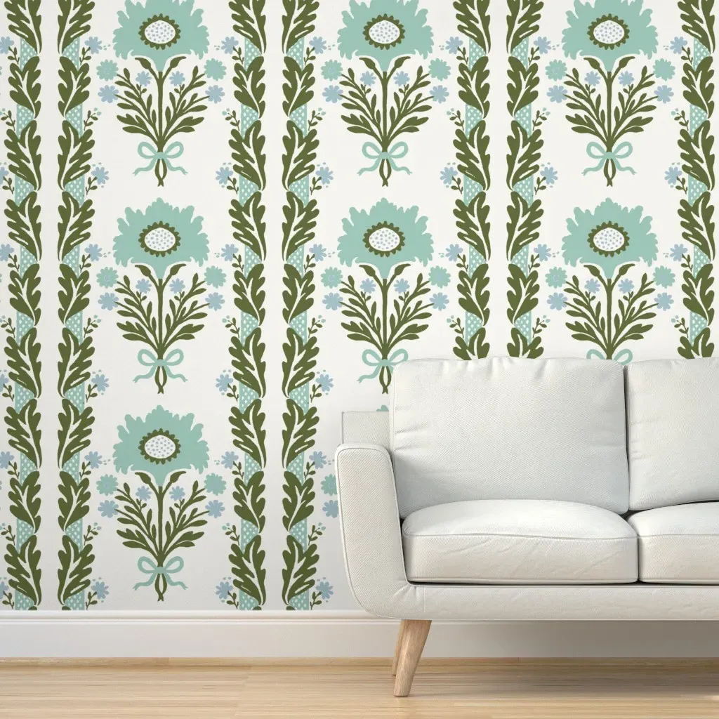 Henrietta Peel and Stick Wallpaper - Dark Olive, Aqua product