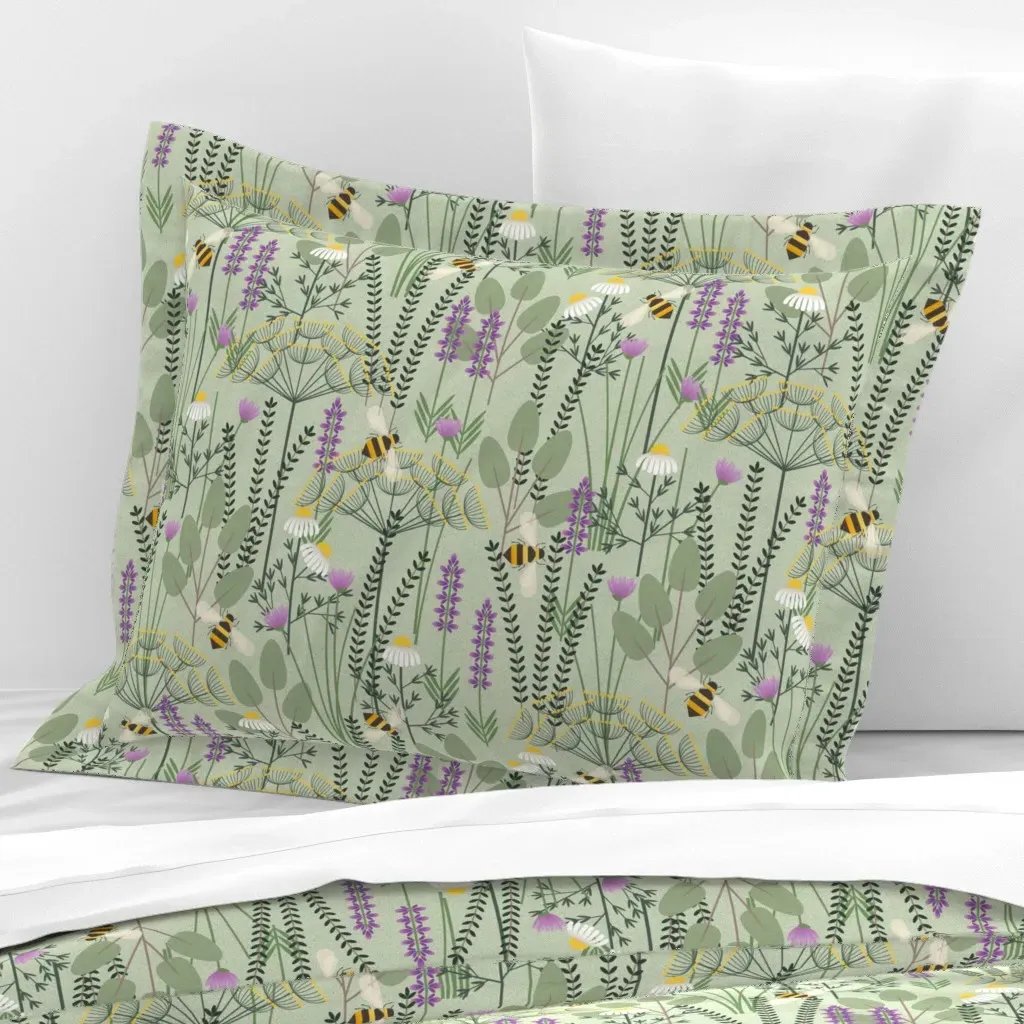 Herb Garden Standard Flanged Cushion Cover - Green, Cotton Sateen product