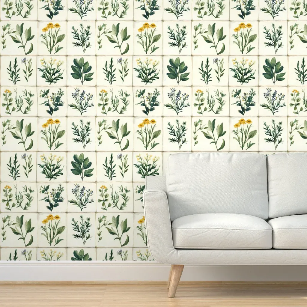 Herb Tiles Peel and Stick Wallpaper - Green product