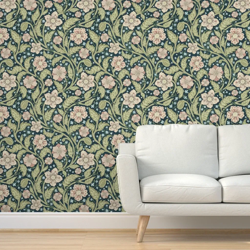 Heritage Arts and Crafts Poppies Peel and Stick Wallpaper - Dusty Rose product