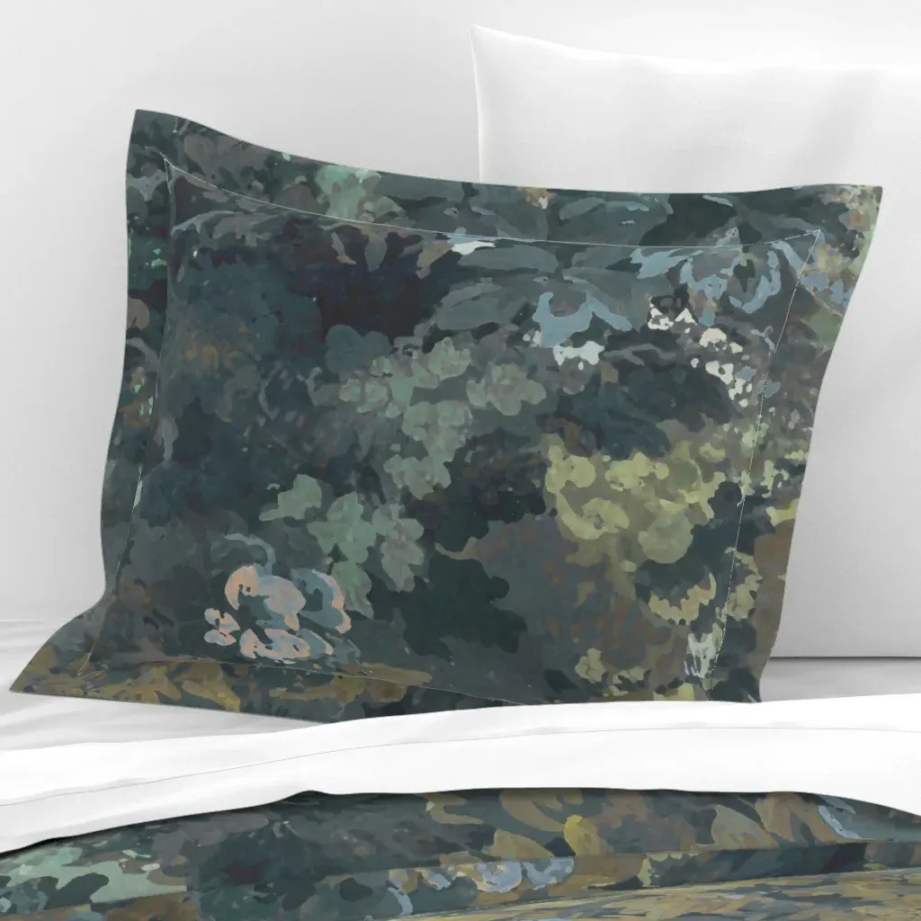 Heritage Charm Botanical Tapestry Standard Flanged Pillow Sham - Dark Teal, Cotton Sateen product