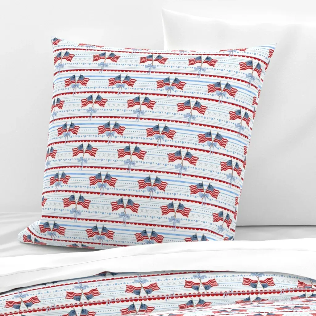 Heritage Flags Stripes & Coquette Bows Euro Pillow Sham - Red product